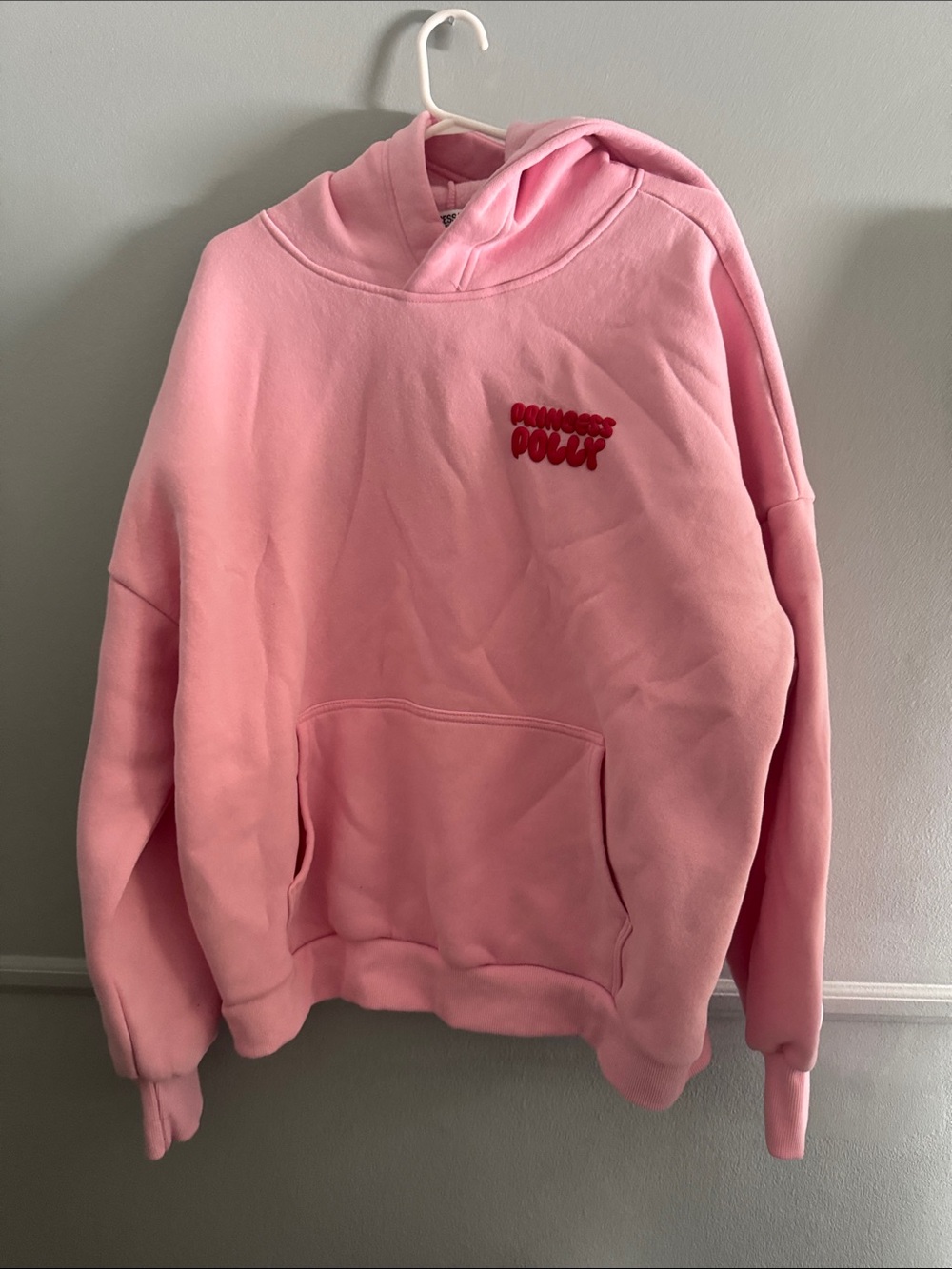 Princess Polly Pink Hoodie with Red Logo